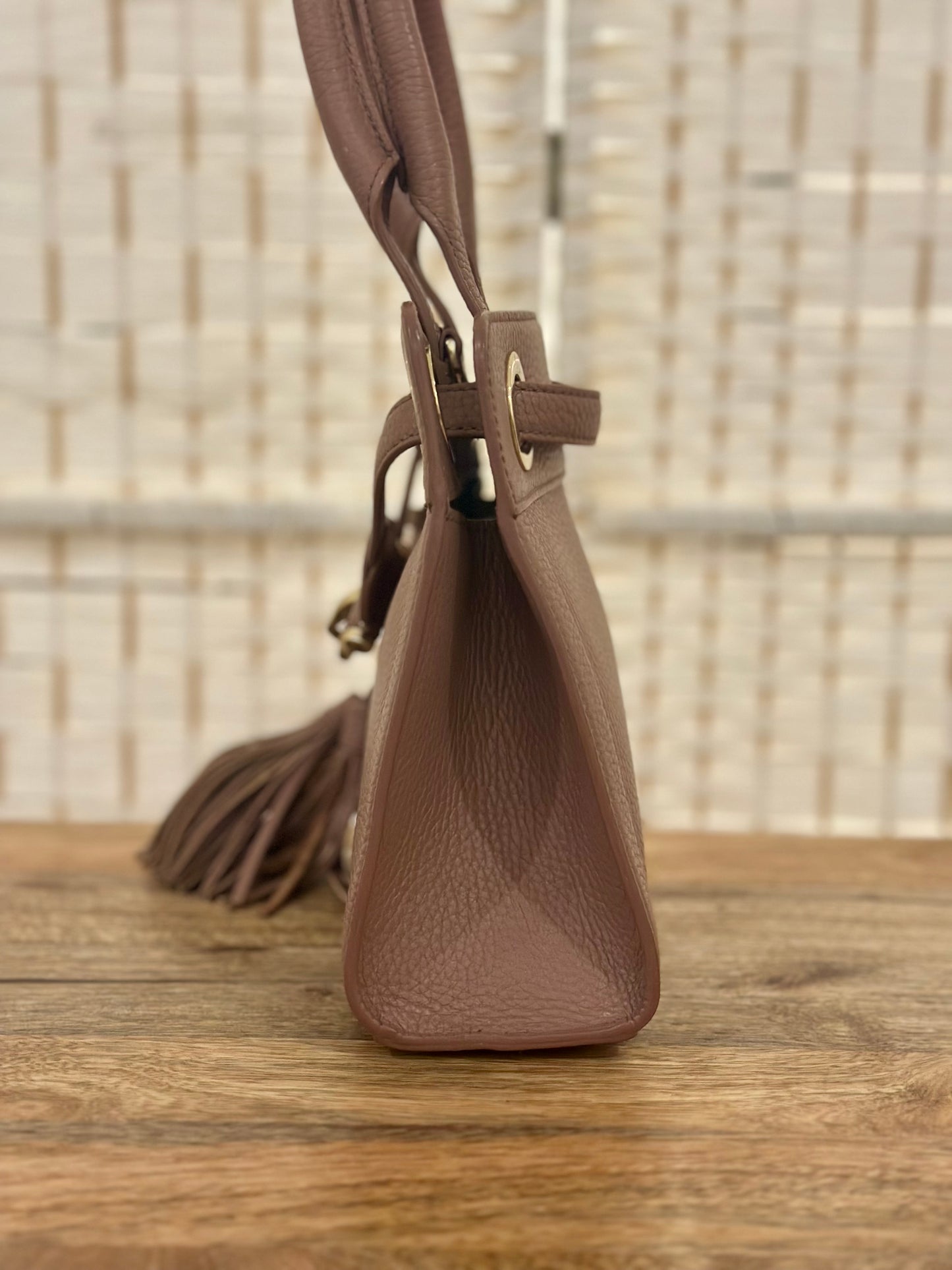 AIGNER- Light Burgundy Leather Cavallina Tote- HB0052