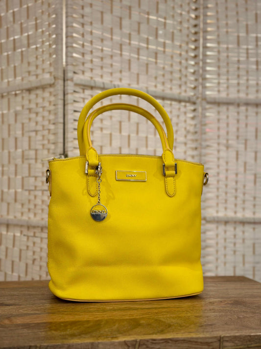 DKNY- Yellow Leather Top Zip Tote- HB0066